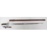 Royal Artillery Officer Pattern Sword 34 inch, nickel plated, single edged blade with wide