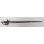 Early 18th Century Cavalry Officer’s Sword. 33 1/4 inch, double edged blade. Short central fuller