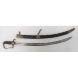 Napoleonic War Period British Cavalry Sword. 27 1/2 inch, single edged, slightly curved, plain blade