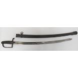 1833 Model Italian Mounted Artillery Sword 32 1/2 inch, single edged, slightly curved blade with