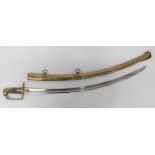 French Napoleonic War Period Hussars Sword. 33 inch, single edged blade with large fuller.  Brass