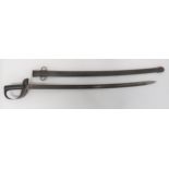 1885 Pattern Cavalry Trooper's Sword 34 1/4 inch, single edged, slightly curved blade with large