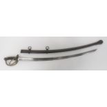 American M1840 Heavy Cavalry Sword. 35 1/4 inch, single edged, slightly curved blade.  Large fuller.