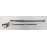 1845 Victorian Infantry Officer's Sword 32 1/2 inch, single edged blade with large fuller.  Etched