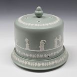 A late 19th century green Jasperware cheese dome and stand probably Wedgwood, unmarked