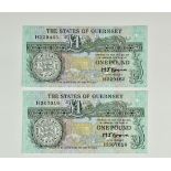 BRITISH BANKNOTES - The States of Guernsey - One Pounds (2)c.1980, Signatory M. J. Brown, serial