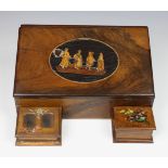 An Italian Sorrento ware stationary box olive wood, of rectangular form with slopping front,