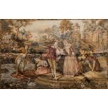 A French machine-made tapestry in the 18th century style depicting amorous couples and musicians