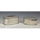 Two early 19th century silver plated copper biscuit boxes one oval, 7¾in. (19.7cm.) long, the other