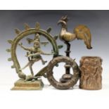 A small group of antique curiosities / oddities comprising an Indian bronze figure of the Goddess