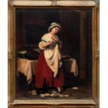 English School (19th century), Lady shucking oysters, oil on canvas, unsigned 9½ x 8in.