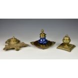 A ceramic and brass Islamic Moorish style inkwell the elegant lift out ceramic urn form bottle