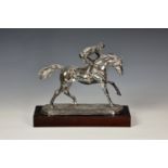 A contemporary silver (filled) figure of a racehorse with jockey up Camelot Silverware Ltd,
