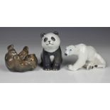 Three Royal Copenhagen bear figurines comprising a 663 Panda bear; 458 Polar bear; 1124 Bear cub,