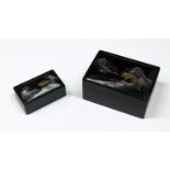 Two Oriental modern black lacquer trinket boxes