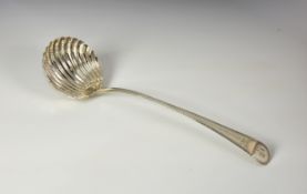 A George III silver bright cut Old English pattern soup ladle, Hester Bateman, London 1784, with