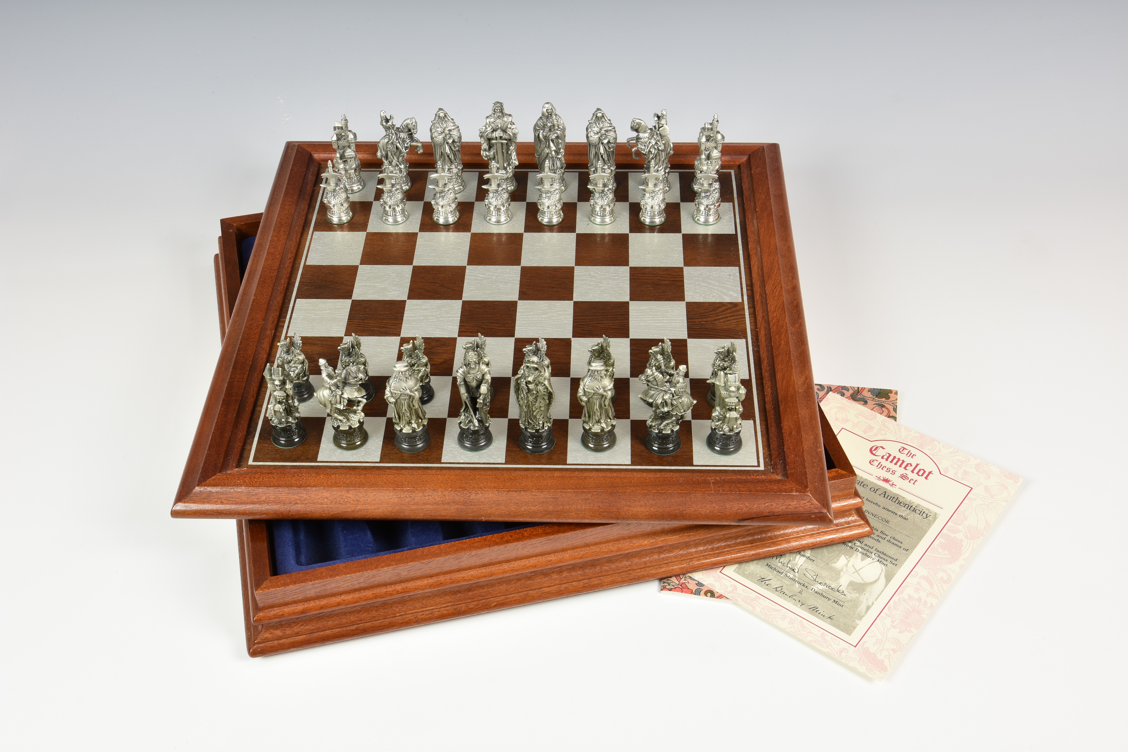 Danbury Mint The Camelot Chess Set Housed In Wooden Case Comes With danbury-mint-the-camelot-chess-set-housed-in-wooden-case-comes-with
