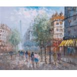 After Caroline C. Burnett (American, 1877-1950) Paris Street Scene with the Eiffel Tower oil on