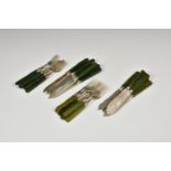 Two sets of silver plate and faux-malachite fish knives and forkslate 19th / early 20th century. (