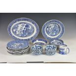 A collection of various blue and white printed ware comprising six modern Chinese bowls