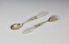 A pair of Edwardian silver and glass salad servers John Grinsell & Sons, London 1903, with shell