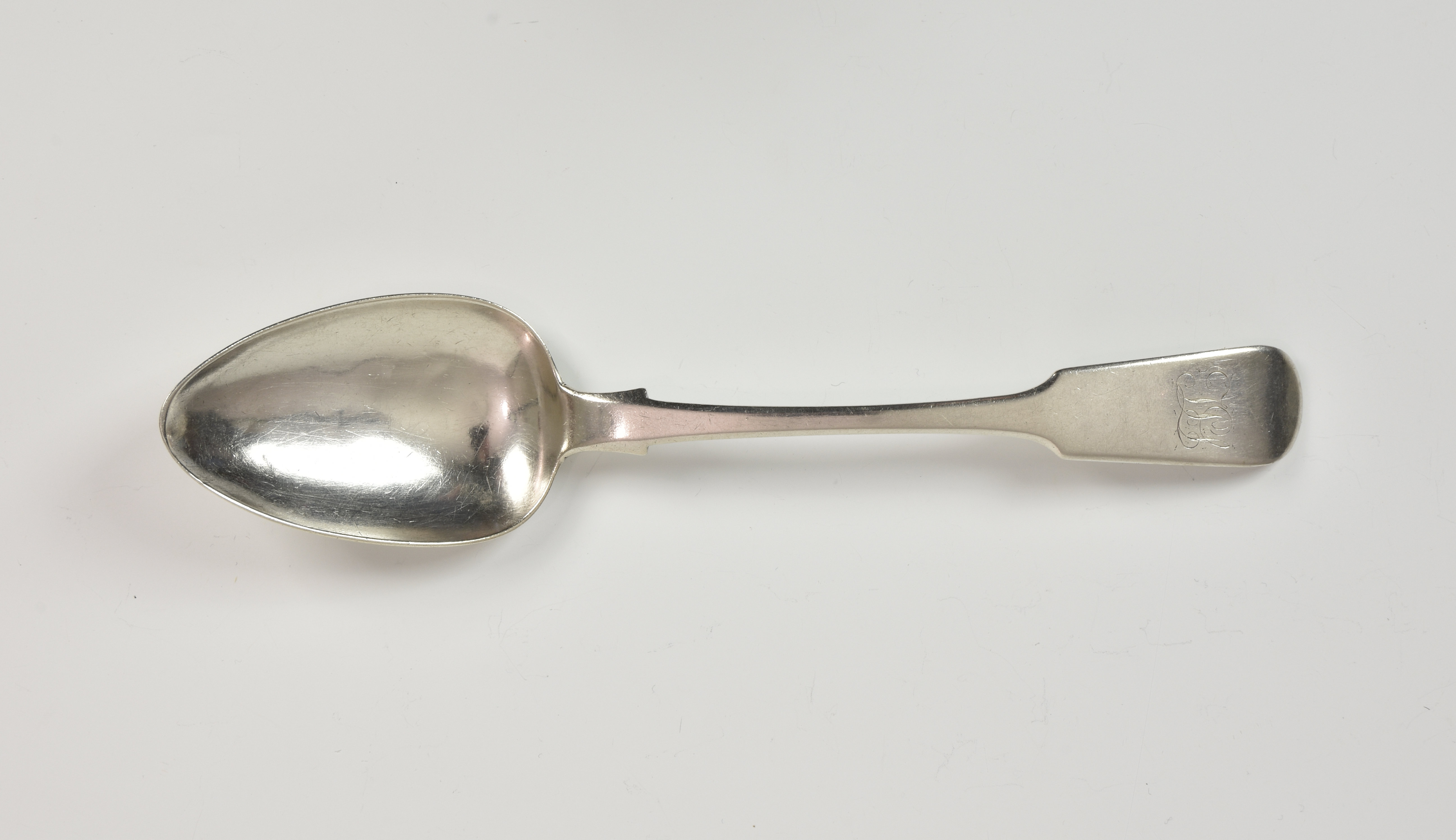 A Channel Islands silver fiddle pattern soup spoon maker's mark TDG JLG, struck once