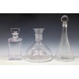 Three modern glass decanters
