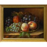 Continental, late 20th century Still life of Peaches and Grapes oil on canvas, unsigned 7½ x 9½in.