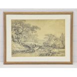 English School (19th century), Figures in a pastoral landscape, unsigned, pencil on laid paper