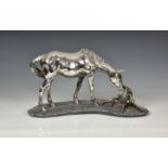 A contemporary silver (filled) mare and foal sculpture Camelot Silverware Ltd, Sheffield 1992,