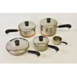 Revere Ware - Set of four stainless steel copper bottom saucepans and lids, to include two 7¼in.,