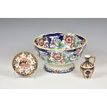 An Amherst Japan pattern Ironstone pedestal bowl decorated with floral sprays, highlighted in gilt,