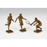 Three modern Spanish bronzes depicting sportsmen comprising a tennis player; a runner; and a
