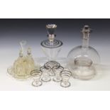 A Victorian hand blown wasp catcher together with a conical glass liqueur set (5 glasses) and a cut