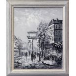 After Caroline C. Burnett (American, 1877-1950), Paris Street Scene grisaille, oil on canvas