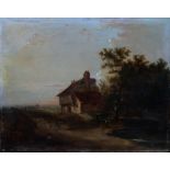 Continental School (19th century) A resting traveller on a country lane oil on mahogany panel,