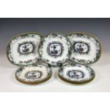A set of seven opaque porcelain F. Morley & Co plates and two platters decorated in the Aesthetic