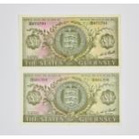 BRITISH BANKNOTES - The States of Guernsey One Pound (2) c.1969, Signatory W. C. Bull, serial number