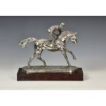 A contemporary silver (filled) figure of a racehorse with jockey up Camelot Silverware Ltd,