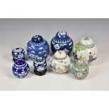 A collection of various Chinese ginger jars to include a blue & white version decorated with peonies