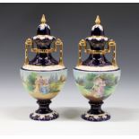 A pair of Continental transfer printed covered vases early 20th century