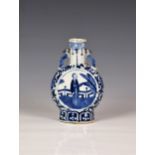 A small Chinese blue and white moon flask four character Kangxi mark but later, 19th century,