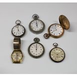 A collection of vintage and antique pocket watches and watch comprising a gold plated full hunter