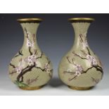 A pair of 20th century Chinese cloisonné vases of ovoid form with waisted neck