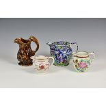 Four 19th century china jugs including a pearlware jug with painted floral decoration, 4¾in.