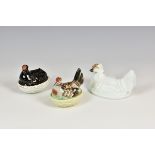 Two small Staffordshire hen on nest miniature tureens one with typical painted decoration,