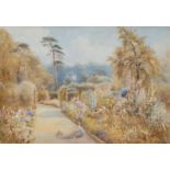 F. Evans (British, late 19th century), Views of country house gardens set of three watercolours,