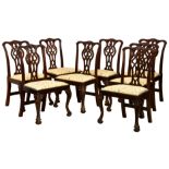 A set of eight George III style mahogany chairs, Victorian, in the country Chippendale style, the