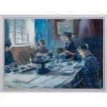 Arthur Henry Knighton Hammond (British, 1875-1970), Family Tea watercolour, signed lower left 21 x