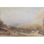 Jean Le Capelain (Jersey, 1812-1848), Stone bridge in a river valley watercolour, unsigned 6 3/8 x